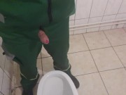 factory worker pissing and jerking off in the toilet