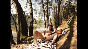 082 - Nice teen girl outdoor in forest masturbate with dildo - 3DVR180 SBS