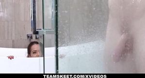 Latina Petite Gets Facial From Step-Bro in Bathroom