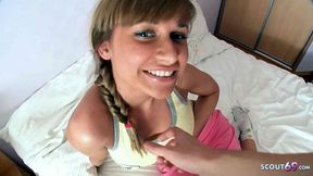 Cute blonde step sis with big breasts seduced and fucked by biggest dick