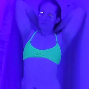 Cute Bikini Trans Girl Strips, Showers and Plays by Black Light