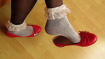 red ballet flats and frilly socks, shoeplay and dangling by Isabelle-Sandrine