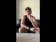 Hot sweaty Aussie boy cuts his toenails in front of you after his workout