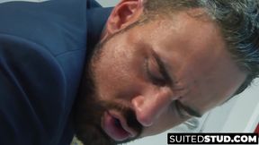 Logan Moore's suit stays on during rimjob pounding