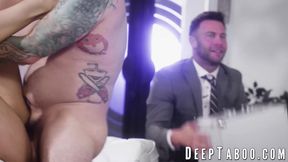 Thick Latina MILF Codi Vore and petite brunette Little Puck get pounded in a wild foursome