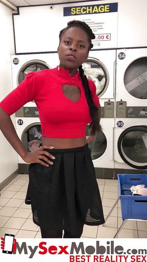 Ebony girl picked up in launderette for intense sex