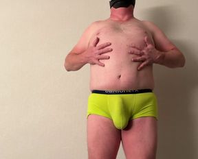 Chubby Dad Strips Down To Show His Hard Penis and Pre-cum