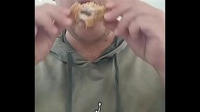 A gay man from Russia decided to have lunch first to get his strength back before masturbating in a shopping mall bathroom!