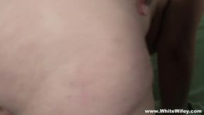 BBW Blonde Enjoys Interracial Encounter on Her New Bed