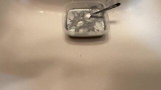 Filling bladder with motor oil and masturbating to cum