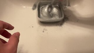 Filling bladder with motor oil and masturbating to cum