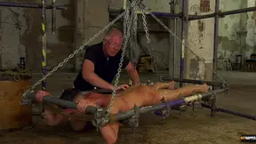Dominant dude punishes his sub for his behavior and jerks him off