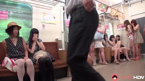 Japanese Mikan Kururugi and Tsuna Kimura suck cock before fucked hard on a train,uncensored.