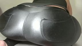 Sexy housewife in leather tight let me cum, epics orgasms and rub - leather pants