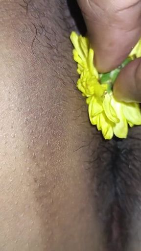 Hot Romance with Flowers in Desi Pussy