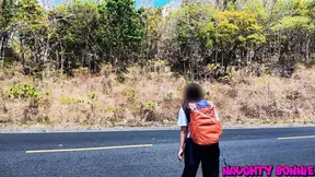 Asian milf gives the best roadside blowjob