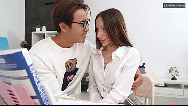 Slim Asian brunette Luna Evans gets fucked in class during homework