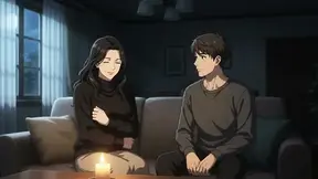 Stepmom and stepson enjoy a cozy night together as power outage strikes.