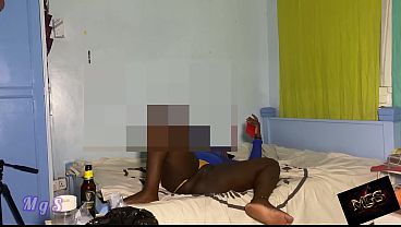 Young black slut smoking at her friend'_s boyfriend home maturbates with her wand vibrator
