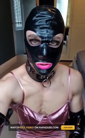 Dildo sucking in my long black pvc gloves, latex hood