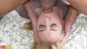 Gorgeous blonde has no gag reflex when thrusted a huge cock in her mouth