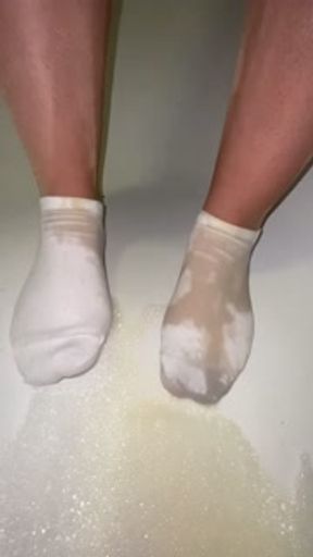 PISSING myself in PANTYHOSE! All over me and WHITE SOCKS