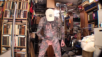 Horny Tattoeed Male Stripper Leeharper Pinnomen Masturbates Full Face and Out of His Rigid Fuckstick He Will Spread His Glossy Tattoo Man Cream !