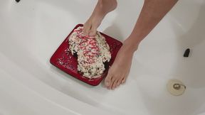 Birthday Cake barefoot play, ASMR Sloppy