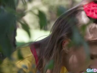 Camp leader Sophia Locke relives her time in camp conversion.The redhead teen and her gf didn’t wanna comply and the gfs licked and scissored