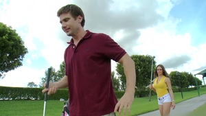 Rachel’s Big Tits Motivate His Golf Swing