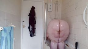 SSBBW covered in baby oil in shower