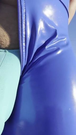 Lunas plays outside in PVC Leggings   Clip 1