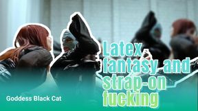 Latex fantasy and strapon fucking