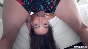 Slim MILF In Glasses Gets Her Face Covered With Saliva And Cum After The Sloppiest Blowjob Ever