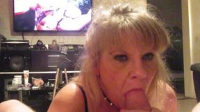Hot Wife Sucks her mans Cock while he watches her Suck Cock on TV