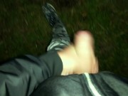 Night cumshot to the river canal - wearing camo pants