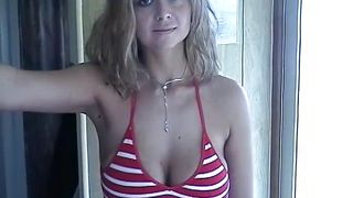 My cousin Alexia a blonde with big natural tits and a shaved pussy did a porn audition