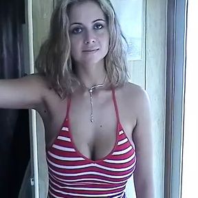 My cousin Alexia a blonde with big natural tits and a shaved pussy did a porn audition