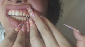 Oral examination exploration with yellow teeth
