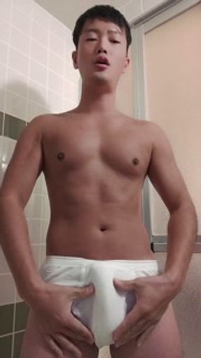 Massive ejaculation after posing in briefs