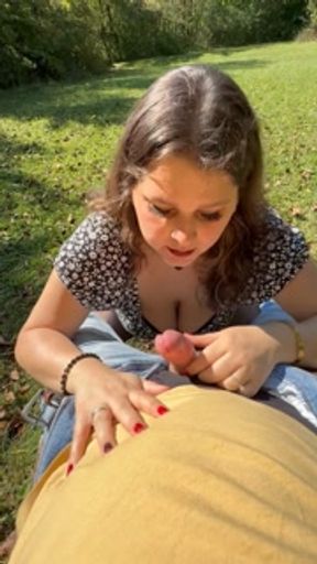 Getting jerked off on her tits after outdoor blow job