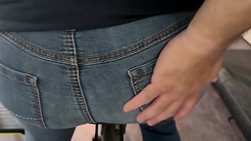 Slutty crossdresser in tight jeans spanked