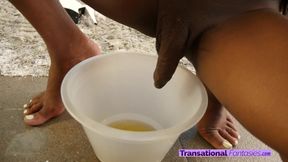 Beautiful ebony trans girl pees