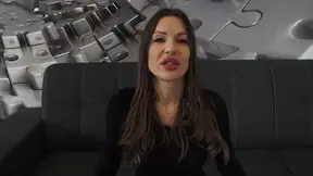 Brunette Domme Threatens Castration in Foot Fetish Tease