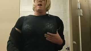 Sensualmaddy Splendid Crossdresser Nutting in dame's toilet at public rest stop