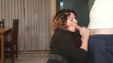 Hot stepmom fucks her boyfriend's son and let him cum inside her ass.
