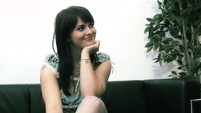 Busty brunette Kristi Klenots blows two guys and gets double dicked