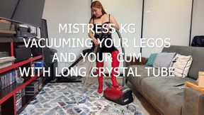 MISTRESS KG VACUUMING YOUR LEGOS AND YOUR CUM WITH LONG CRYSTAL TUBE