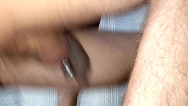 The hunk spread his legs and fucked his prolapse, cumming hands-free.