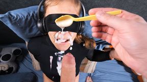 NEW GAME OF TASTE! They didn&#039;t leave me a chance, my turtleneck and face are all in cum and yogurt!